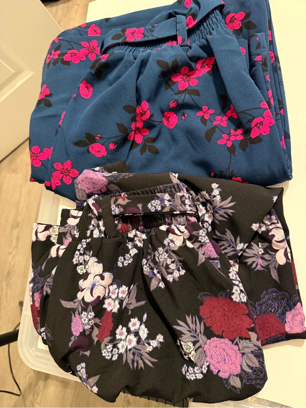 torrid Floral Pull-On Bottoms — Blue & Black with Pink & Purple Flowers